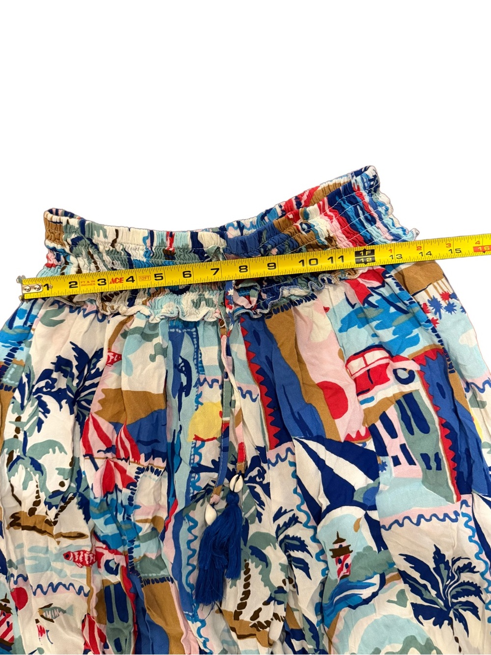 True Destinations Coastal Wide Leg Palazzo Pants Medium Postcard Print Smocked - Picture 7 of 12
